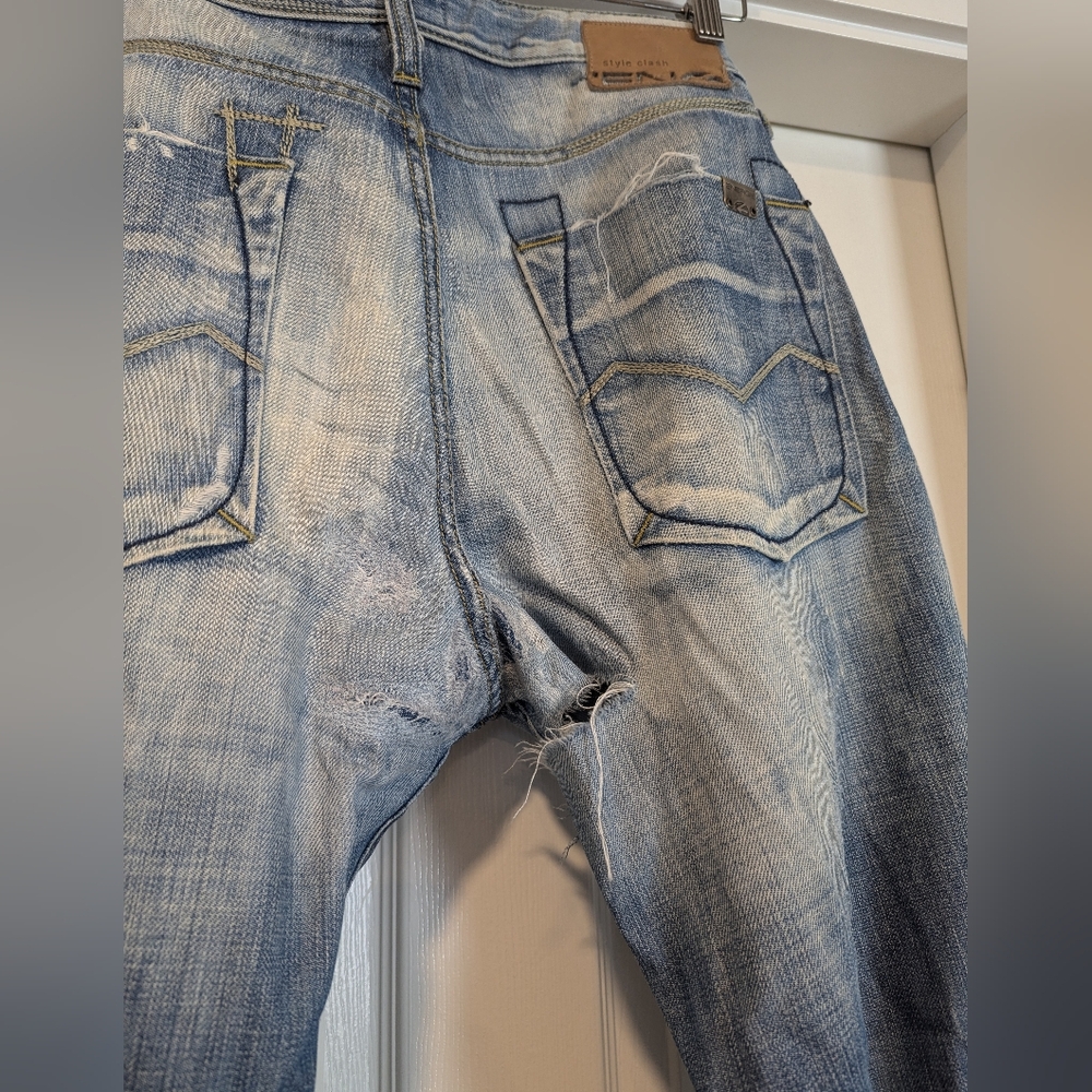 Energie Blue Relaxed Jeans with Distressed Finish